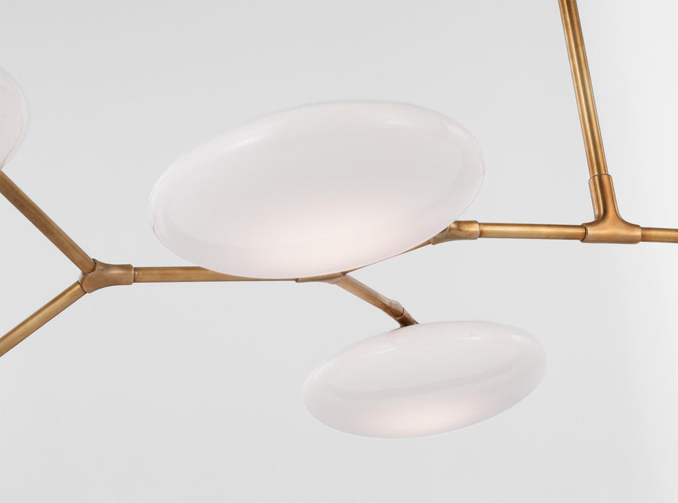 Brindille XL Articulating Linear Chandelier in Soft Brass with White Glass