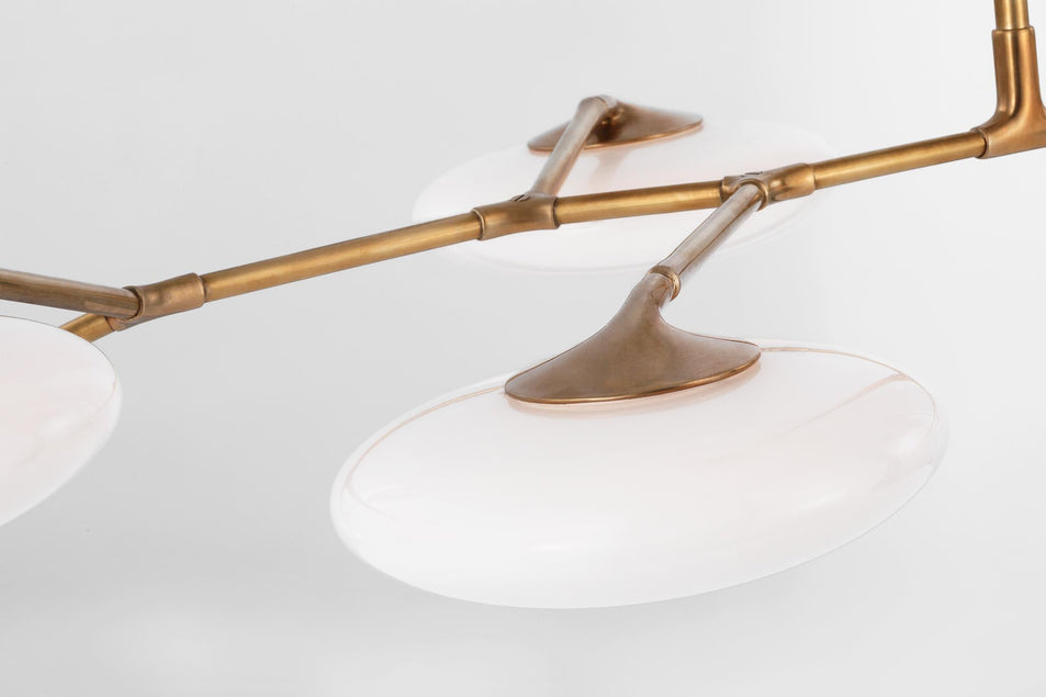 Brindille XL Articulating Linear Chandelier in Soft Brass with White Glass