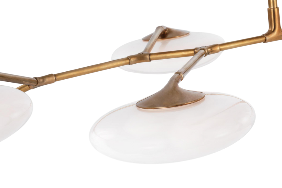 Brindille XL Articulating Linear Chandelier in Soft Brass with White Glass