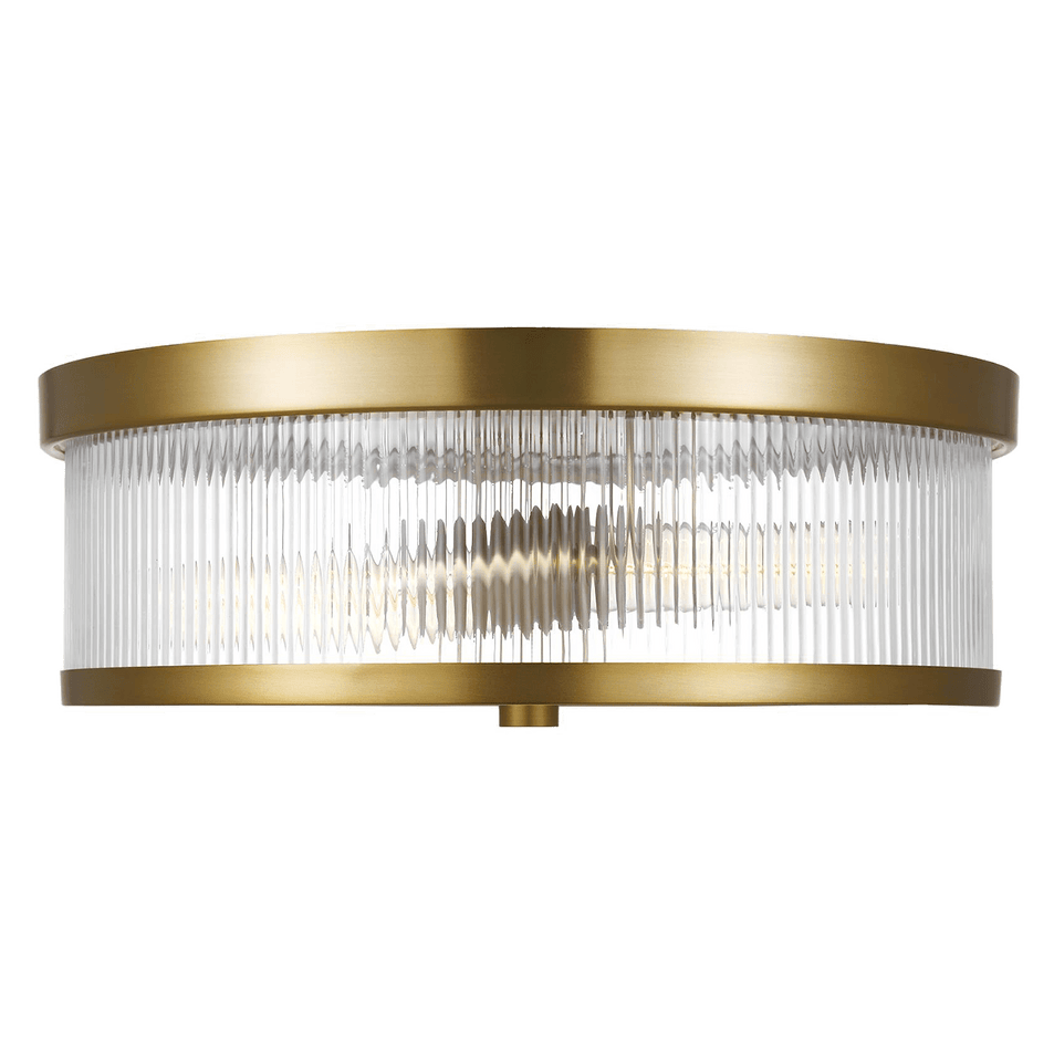 Geneva Flush Mount in Burnished Brass with White Glass
