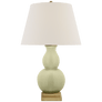 Gourd Form Small Table Lamp in Celadon Crackle with Linen Shade