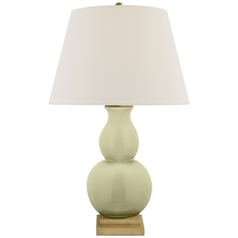 Gourd Form Small Table Lamp in Celadon Crackle with Linen Shade