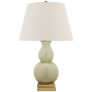 Gourd Form Small Table Lamp in Tea Stain with Linen Shade