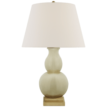 Gourd Form Small Table Lamp in Tea Stain with Linen Shade