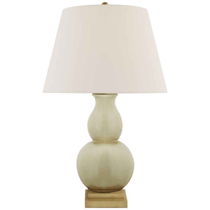Gourd Form Small Table Lamp in Tea Stain with Linen Shade