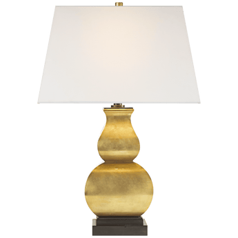 Fang Gourd Table Lamp in Antique-Burnished Brass with Linen Shade