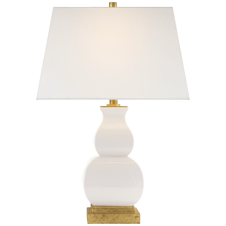 Fang Gourd Table Lamp in Ivory Crackle with Linen Shade