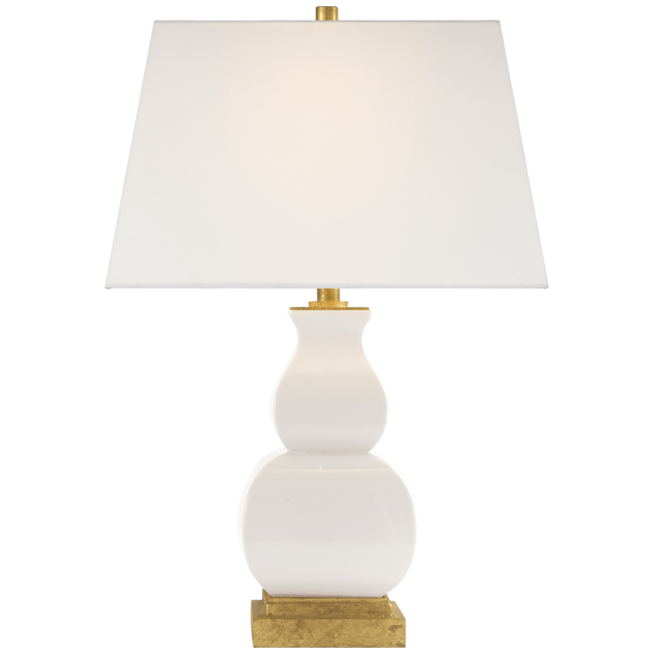 Fang Gourd Table Lamp in Ivory Crackle with Linen Shade