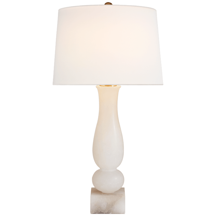 Contemporary Balustrade Table Lamp in Alabaster with Linen Shade