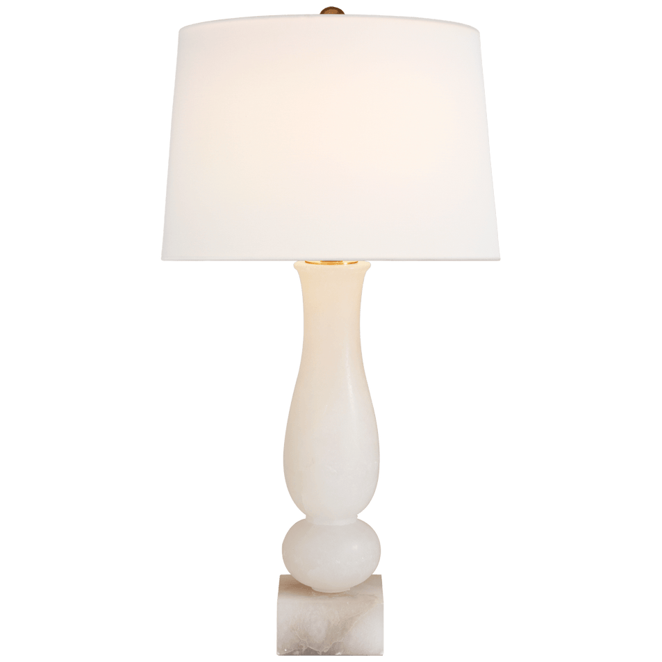 Contemporary Balustrade Table Lamp in Alabaster with Linen Shade