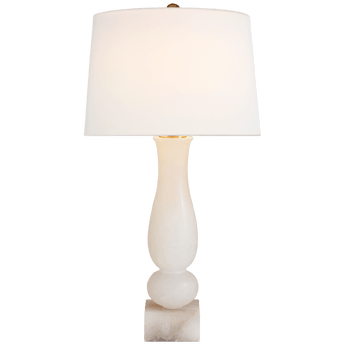 Contemporary Balustrade Table Lamp in Alabaster with Linen Shade