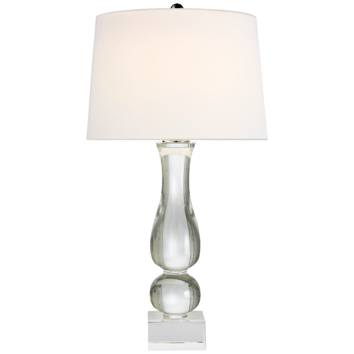Contemporary Balustrade Table Lamp in Crystal with Linen Shade