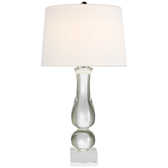 Contemporary Balustrade Table Lamp in Crystal with Linen Shade