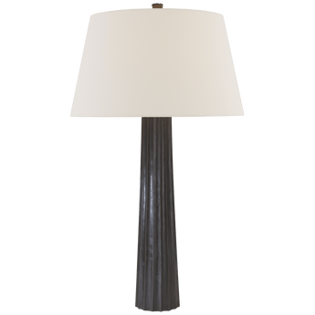 Fluted Spire Large Table Lamp in Aged Iron with Linen Shade