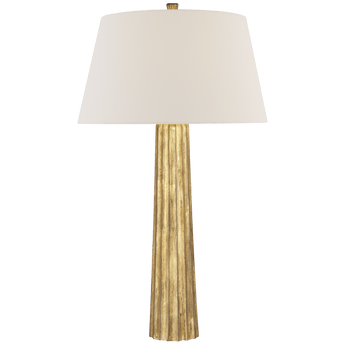 Fluted Spire Large Table Lamp in Gilded Iron with Linen Shade