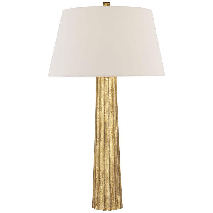 Fluted Spire Large Table Lamp in Gilded Iron with Linen Shade