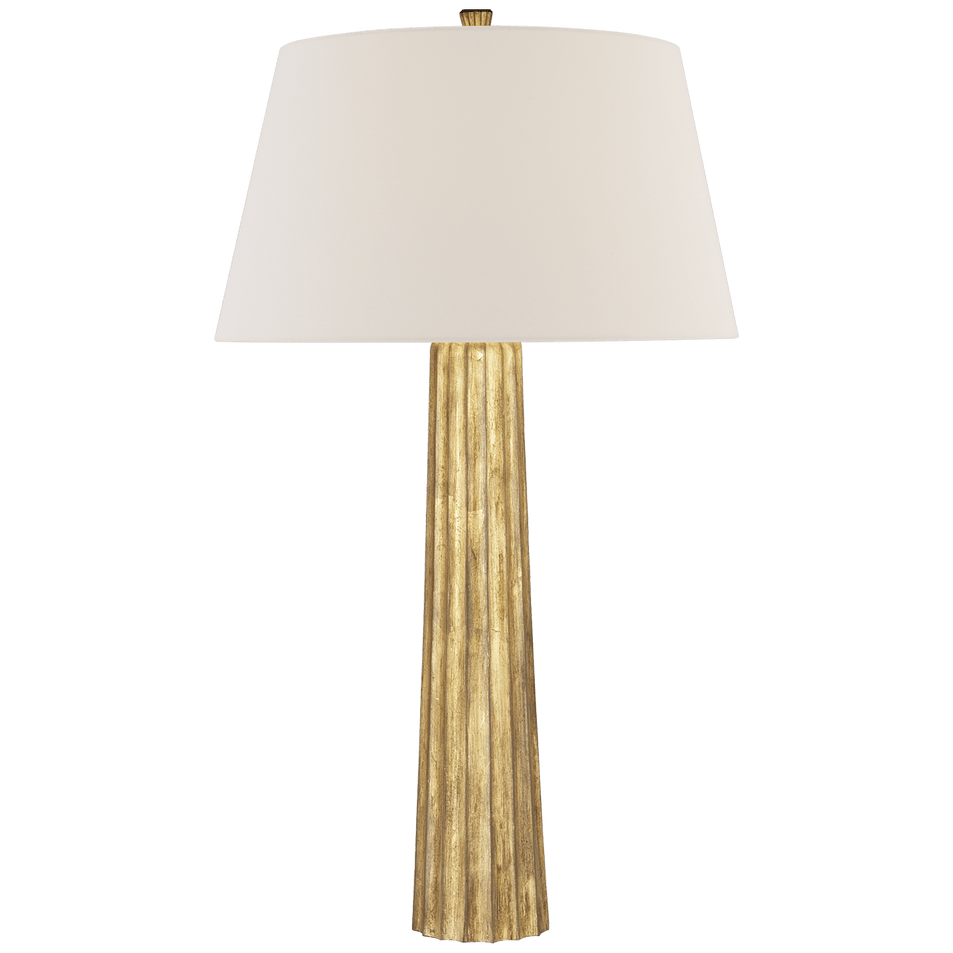 Fluted Spire Large Table Lamp in Gilded Iron with Linen Shade