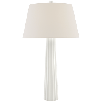 Fluted Spire Large Table Lamp in Plaster White with Linen Shade