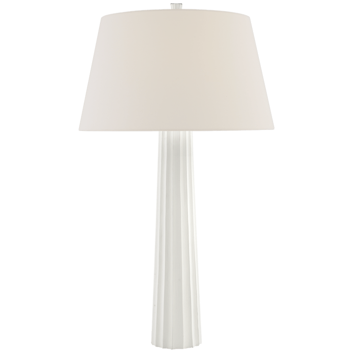 Fluted Spire Large Table Lamp in Plaster White with Linen Shade