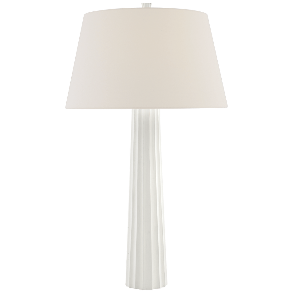 Fluted Spire Large Table Lamp in Plaster White with Linen Shade