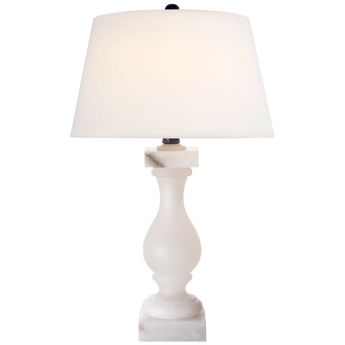 Balustrade Table Lamp in Alabaster with Linen Shade