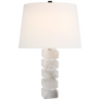 Square Chunky Stacked Table Lamp in Alabaster with Linen Shade