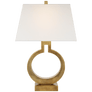 Ring Form Small Table Lamp in Antique-Burnished Brass with Linen Shade