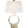 Ring Form Small Table Lamp in Alabaster with Linen Shade