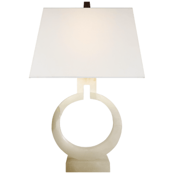 Ring Form Small Table Lamp in Alabaster with Linen Shade