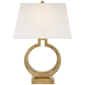 Ring Form Large Table Lamp in Antique-Burnished Brass with Linen Shade