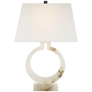 Ring Form Large Table Lamp in Alabaster with Linen Shade