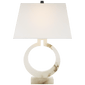Ring Form Large Table Lamp in Alabaster with Linen Shade