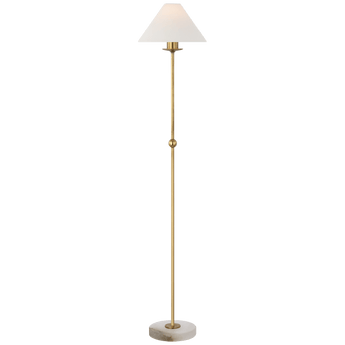 Caspian Medium Floor Lamp in Antique-Burnished Brass and Alabaster with Linen Shade