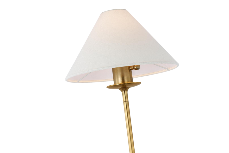 Caspian Medium Floor Lamp in Antique-Burnished Brass and Alabaster with Linen Shade