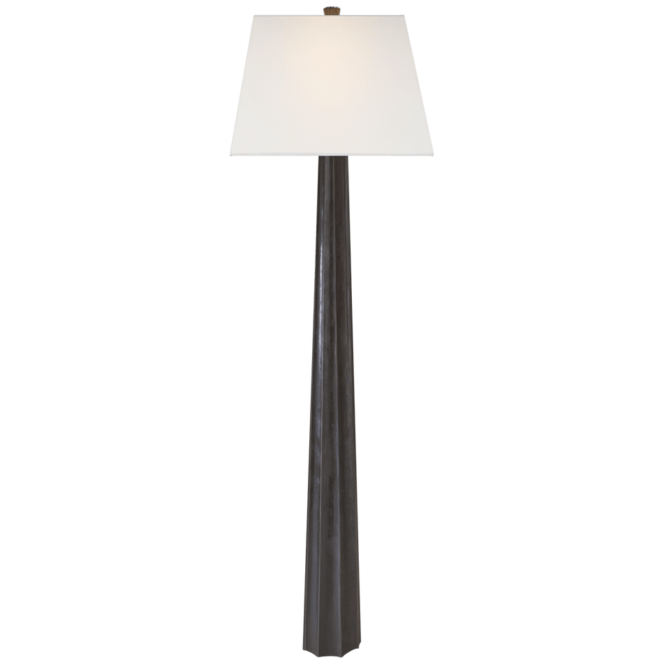 Fluted Spire Floor Lamp in Aged Iron with Linen Shade