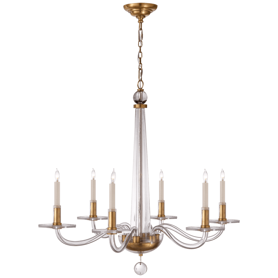 Bernardo Medium Chandelier Antique-Burnished Brass and Clear Glass