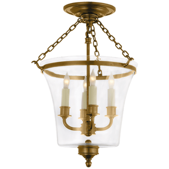 Sussex Semi-Flush Bell Jar Lantern in Antique-Burnished Brass