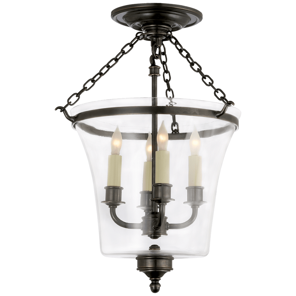 Sussex Semi-Flush Bell Jar Lantern in Bronze