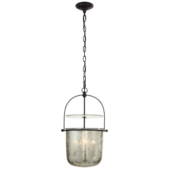 Lorford Small Smoke Bell Lantern in Aged Iron with Antiqued Mercury Glass