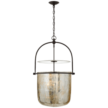 Lorford Smoke Bell Lantern in Aged Iron with Mercury Glass