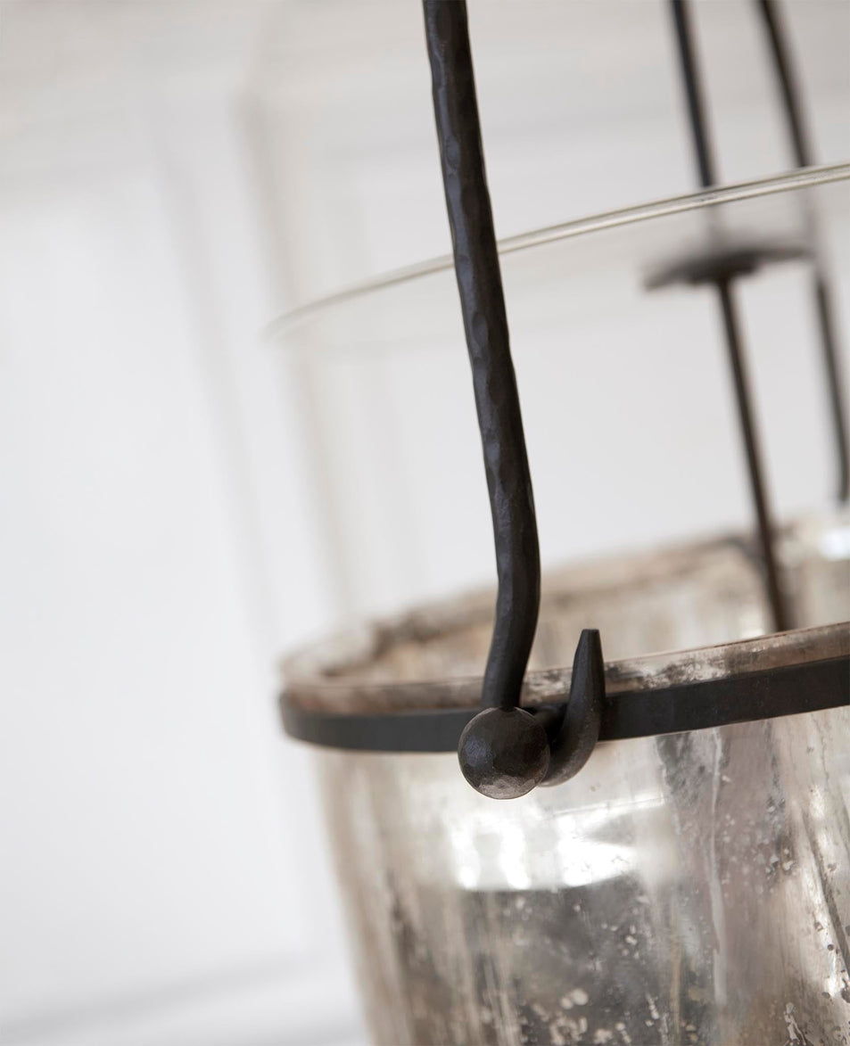 Lorford Smoke Bell Lantern in Aged Iron with Mercury Glass
