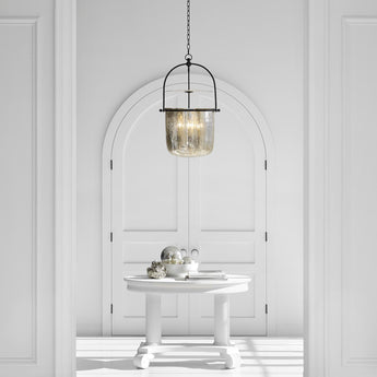 Lorford Smoke Bell Lantern, a premium Lantern light by Visual Comfort. Close - up image of its design.