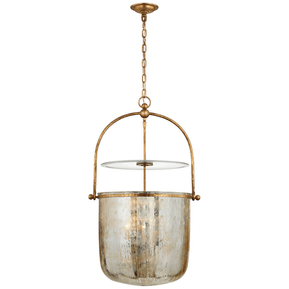 Lorford Smoke Bell Lantern in Gilded Iron with Mercury Glass