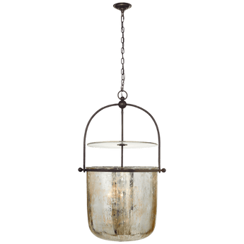 Lorford Large Smoke Bell Lantern in Aged Iron with Antiqued Mercury Glass