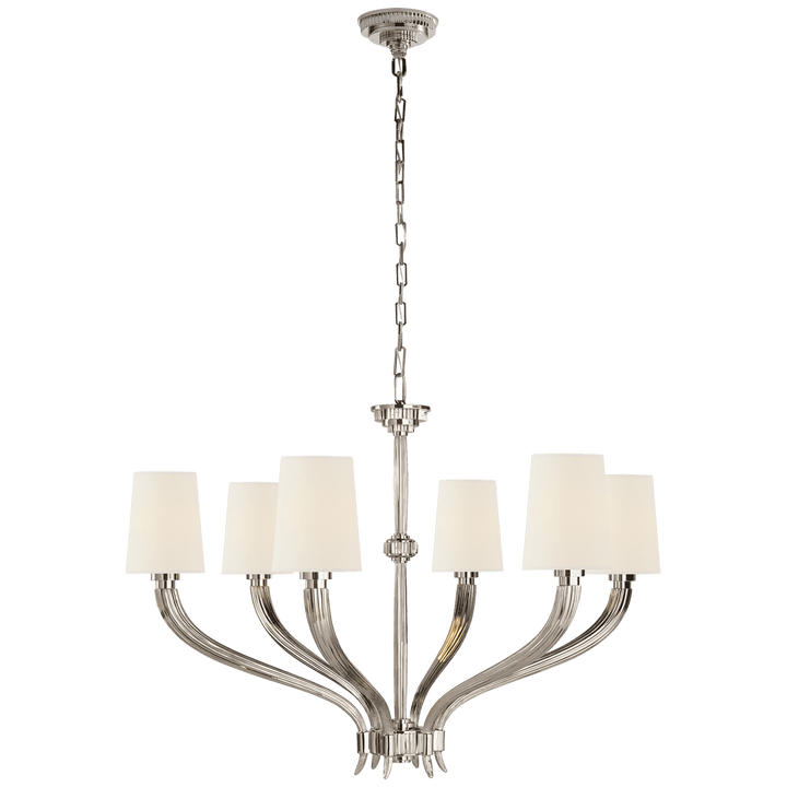 Ruhlmann Large Chandelier in Polished Nickel with Linen Shades