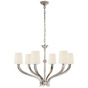 Ruhlmann Large Chandelier in Polished Nickel with Linen Shades