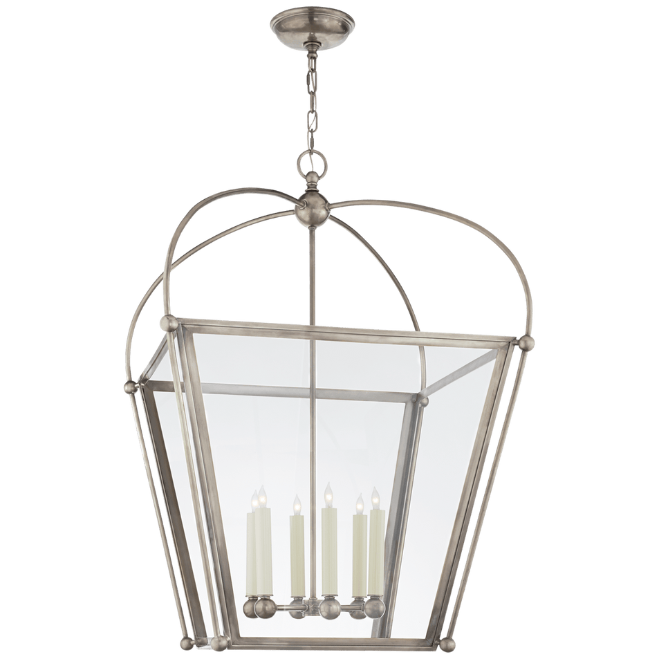 Riverside Large Square Lantern, a premium Lantern light by Visual Comfort & Co. Close - up image of its design.