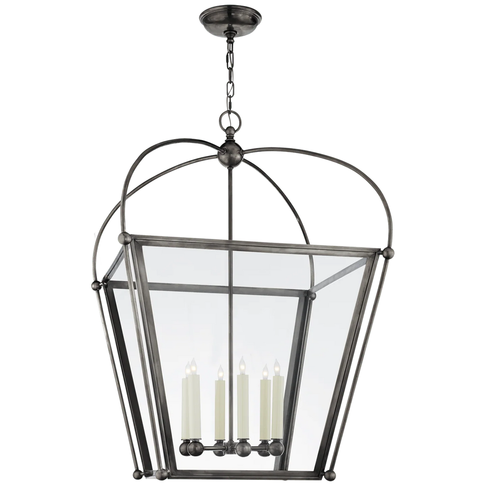 Riverside Large Square Lantern, a premium Lantern light by Visual Comfort & Co. Close - up image of its design.