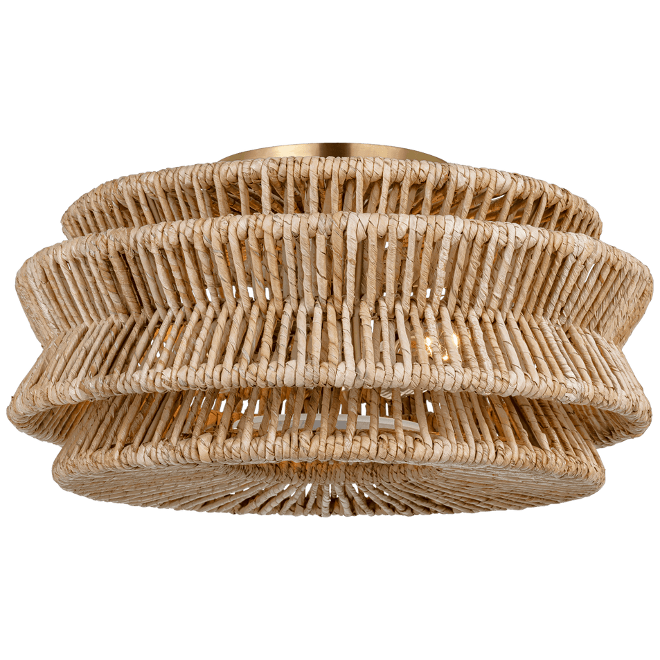 Antigua Large Drum Semi-Flush Mount in Antique-Burnished Brass and Natural Abaca
