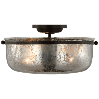 Lorford Medium Semi-Flush in Aged Iron with Antique Mercury Glass